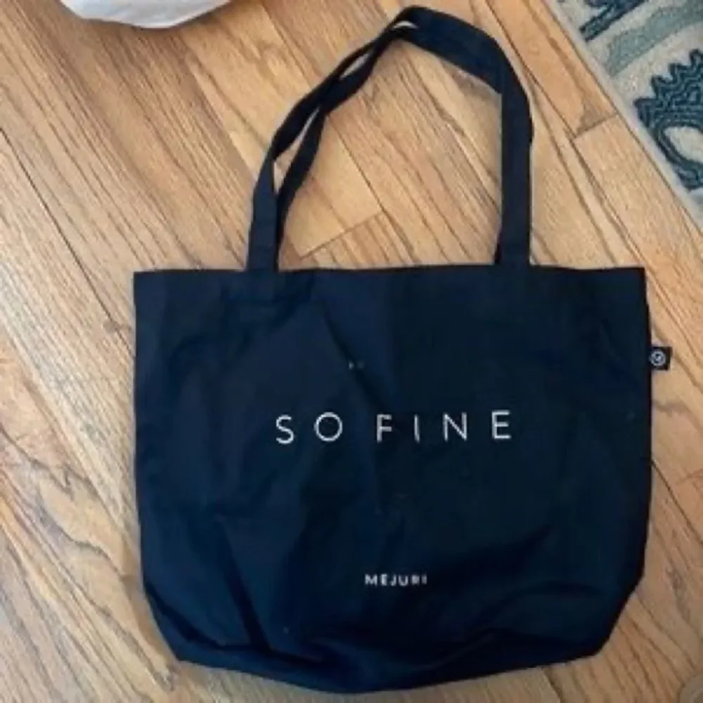 Mejuri So Fine Canvas Tote Bag Medium Sized Blaxck Graphic Print